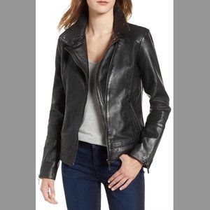 Bernardo 100% Genuine Leather Moto Jacket in Black, Size Small